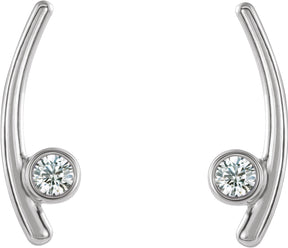 Platinum Round Natural Diamond Bezel-Set Ear Climbers