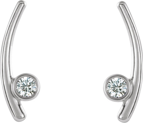 Platinum Round Natural Diamond Bezel-Set Ear Climbers