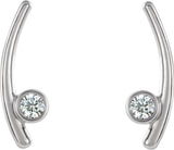 14K Gold Round Natural Diamond Bezel-Set Ear Climbers - White Gold