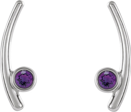 14K Gold Round Natural Amethyst Bezel-Set Ear Climbers - White Gold