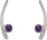 Platinum Round Natural Amethyst Bezel-Set Ear Climbers