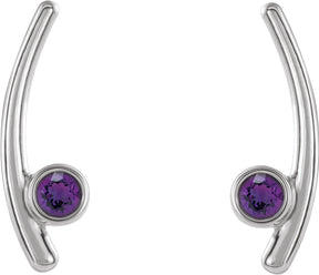 Platinum Round Natural Amethyst Bezel-Set Ear Climbers
