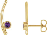 14K Gold Round Natural Amethyst Bezel-Set Ear Climbers - Yellow Gold