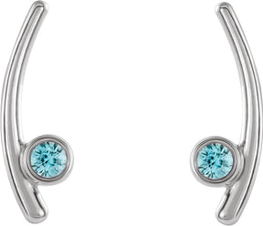 Platinum Round Natural Aquamarine Bezel-Set Ear Climbers