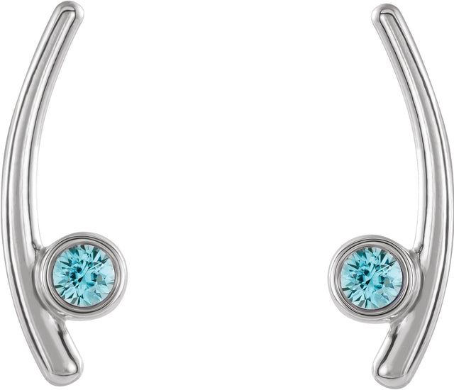 Platinum Round Natural Aquamarine Bezel-Set Ear Climbers