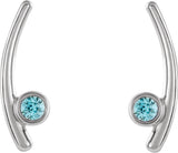 14K Gold Round Natural Aquamarine Bezel-Set Ear Climbers - White Gold