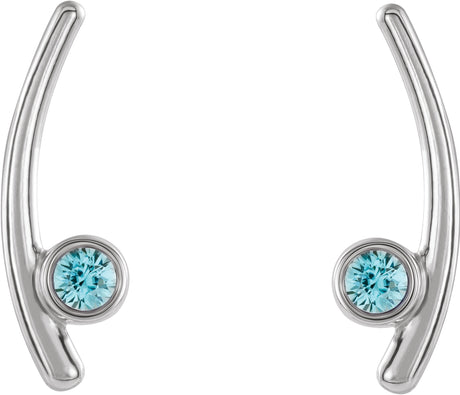 14K Gold Round Natural Aquamarine Bezel-Set Ear Climbers - White Gold