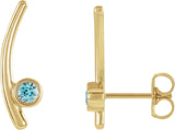 14K Gold Round Natural Aquamarine Bezel-Set Ear Climbers - Yellow Gold