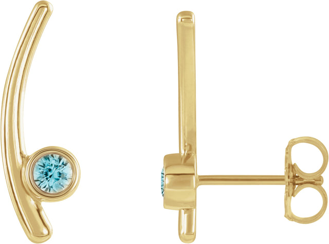 14K Gold Round Natural Aquamarine Bezel-Set Ear Climbers - Yellow Gold