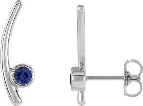 14K Gold Round Natural Blue Sapphire Bezel-Set Ear Climbers - White Gold