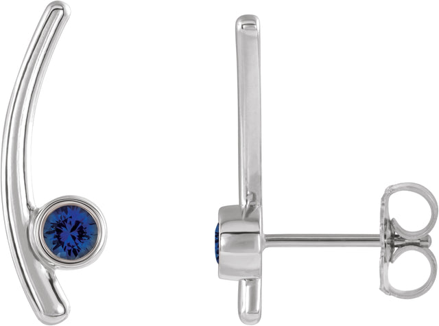 14K Gold Round Natural Blue Sapphire Bezel-Set Ear Climbers - White Gold