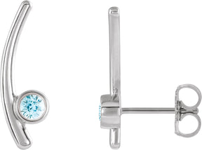 Platinum Round Natural Blue Zircon Bezel-Set Ear Climbers