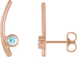 14K Gold Round Natural Blue Zircon Bezel-Set Ear Climbers - Rose Gold