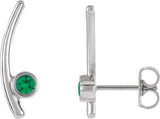 14K Gold Round Natural Emerald Bezel-Set Ear Climbers - White Gold