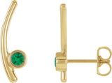14K Gold Round Lab-Grown Emerald Bezel-Set Ear Climbers - Yellow Gold