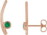 14K Gold Round Natural Emerald Bezel-Set Ear Climbers - Rose Gold