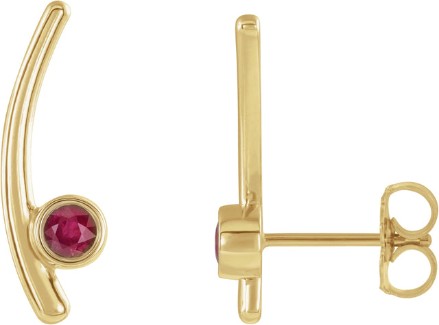 14K Gold Round Natural Ruby Bezel-Set Ear Climbers - Yellow Gold