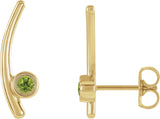 14K Gold Round Natural Peridot Bezel-Set Ear Climbers - Yellow Gold