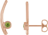 14K Gold Round Natural Peridot Bezel-Set Ear Climbers - Rose Gold