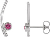Platinum Round Natural Pink Tourmaline Bezel-Set Ear Climbers