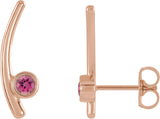 14K Gold Round Natural Pink Tourmaline Bezel-Set Ear Climbers - Rose Gold