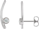 Platinum Round Natural White Sapphire Bezel-Set Ear Climbers