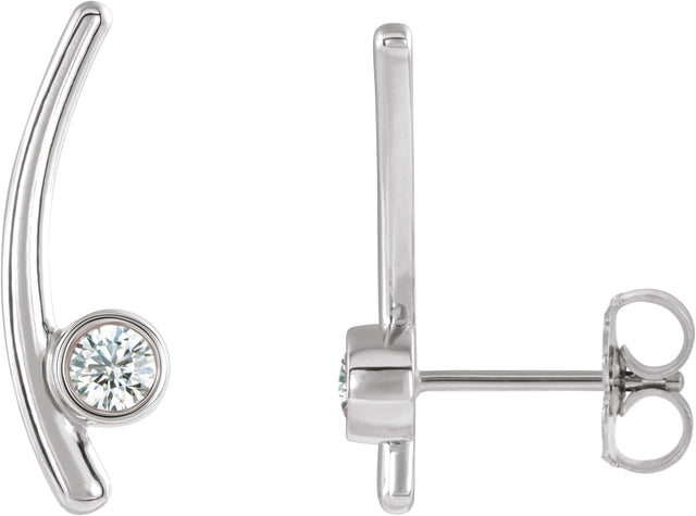 Platinum Round Natural White Sapphire Bezel-Set Ear Climbers