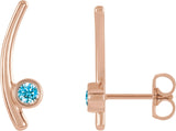 14K Gold Round Natural White Sapphire Bezel-Set Ear Climbers - Rose Gold