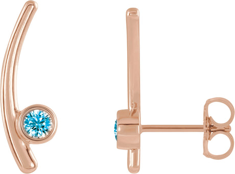 14K Gold Round Natural White Sapphire Bezel-Set Ear Climbers - Rose Gold