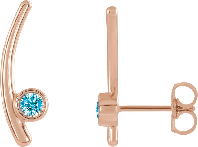 14K Gold Round Natural White Sapphire Bezel-Set Ear Climbers - Rose Gold