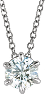 14K Gold Round Natural White Sapphire Solitaire Necklace or Slide Pendant III - White Gold