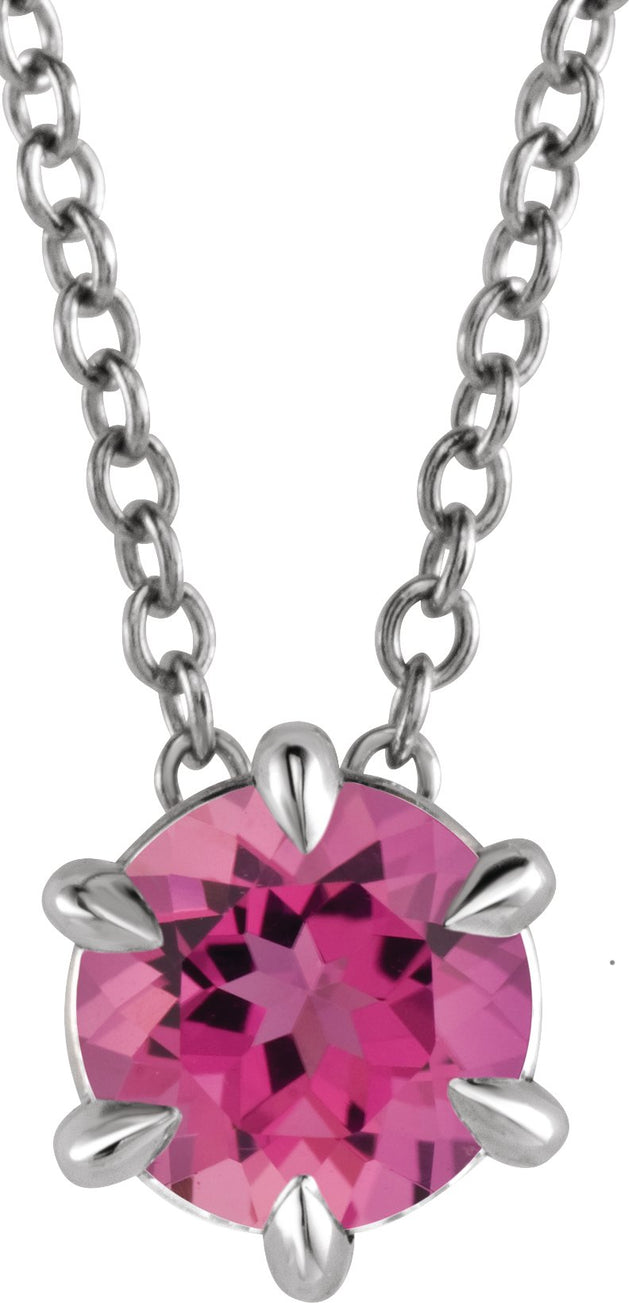Platinum Round Natural Pink Tourmaline Solitaire Necklace or Slide Pendant III