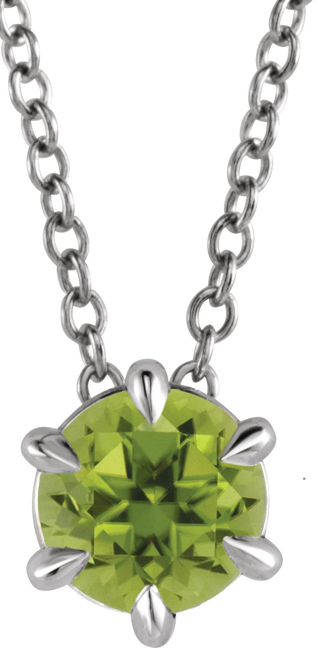14K Gold Round Natural Peridot Solitaire Necklace or Slide Pendant III - White Gold