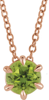 14K Gold Round Natural Peridot Solitaire Necklace or Slide Pendant II - Rose Gold