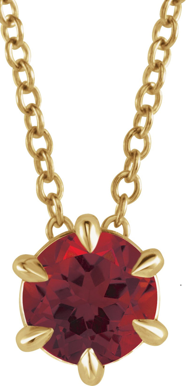 14K Gold Round Lab-Grown Ruby Solitaire Necklace or Slide Pendant III - Yellow Gold