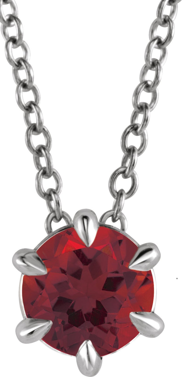 14K Gold Round Natural Mozambique Garnet Solitaire Necklace or Slide Pendant III - White Gold