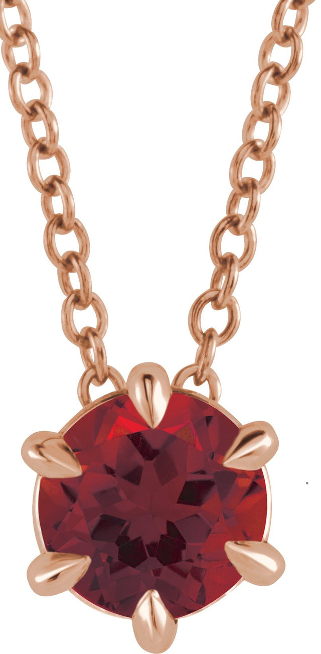 14K Gold Round Natural Mozambique Garnet Solitaire Necklace or Slide Pendant III - Rose Gold
