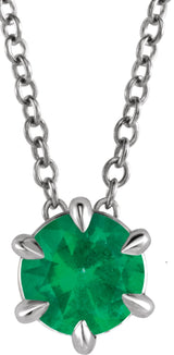 14K Gold Round Natural Emerald Solitaire Necklace or Slide Pendant III - White Gold