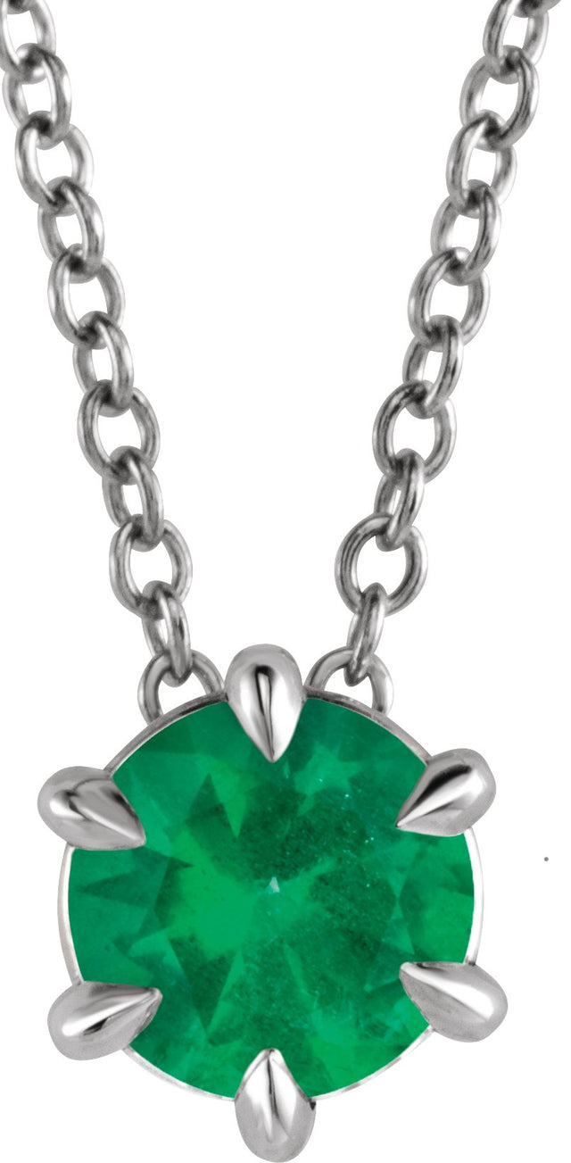 Platinum Round Natural Emerald Solitaire Necklace or Slide Pendant II