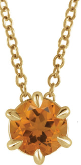 14K Gold Round Natural Citrine Solitaire Necklace or Slide Pendant II - Yellow Gold