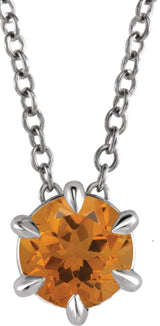 14K Gold Round Natural Citrine Solitaire Necklace or Slide Pendant III - White Gold