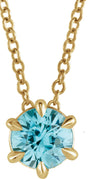 14K Gold Round Natural Blue Zircon Solitaire Necklace or Slide Pendant II - Yellow Gold