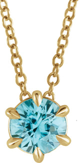 14K Gold Round Natural Blue Zircon Solitaire Necklace or Slide Pendant III - Yellow Gold