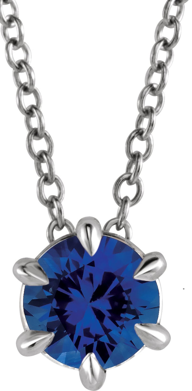 Platinum Round Natural Blue Sapphire Solitaire Necklace or Slide Pendant II