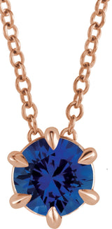 14K Gold Round Lab-Grown Blue Sapphire Solitaire Necklace or Slide Pendant III - Rose Gold