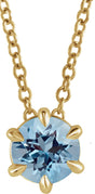 14K Gold Round Natural Aquamarine Solitaire Necklace or Slide Pendant II - Yellow Gold