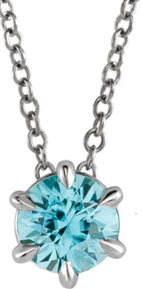 Platinum Round Natural Aquamarine Solitaire Necklace or Slide Pendant II
