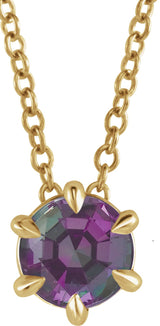 14K Gold Round Lab-Grown Alexandrite Solitaire Necklace or Slide Pendant III - Yellow Gold