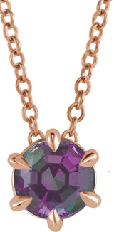 14K Gold Round Lab-Grown Alexandrite Solitaire Necklace or Slide Pendant II - Rose Gold
