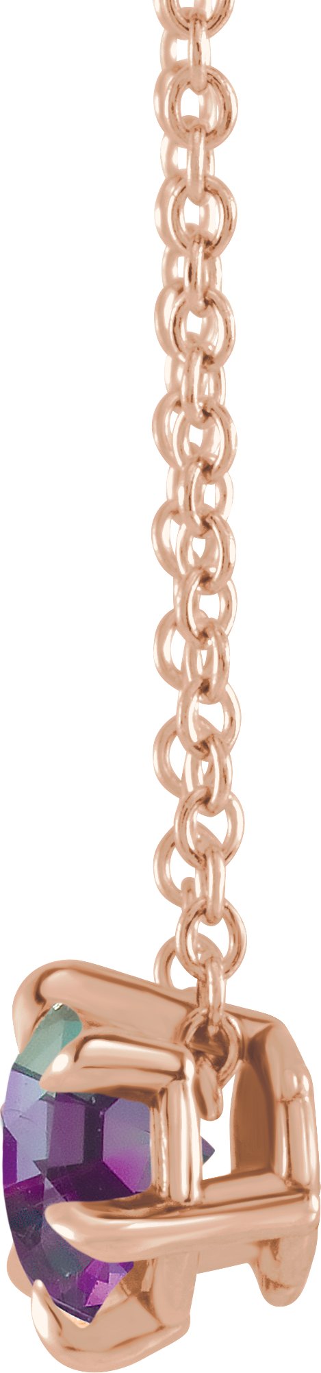 14K Gold Round Lab-Grown Alexandrite Solitaire Necklace or Slide Pendant III - Rose Gold - view 2